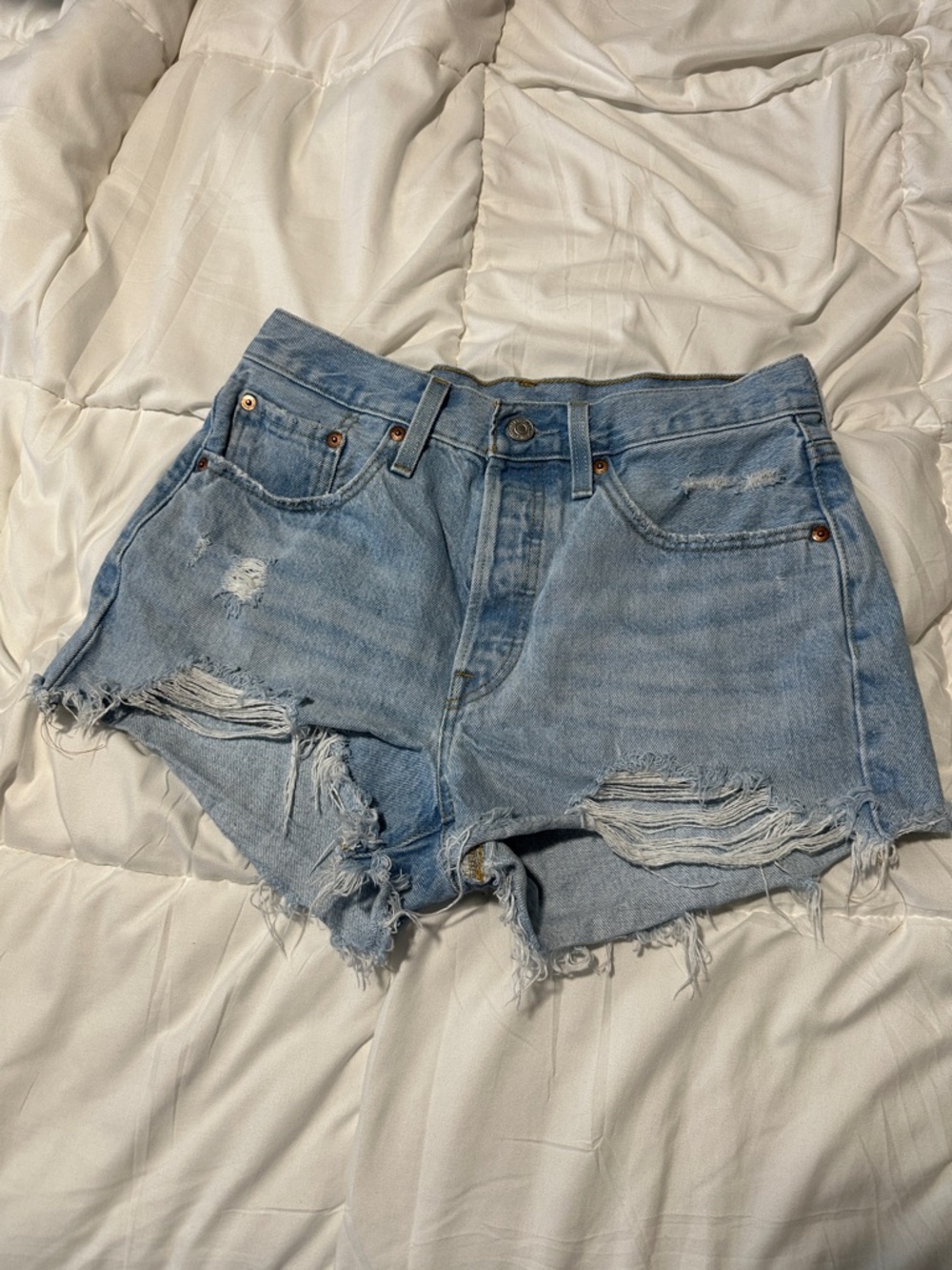 Distressed Light Blue Denim Shorts - Casual Summer Cutoffs